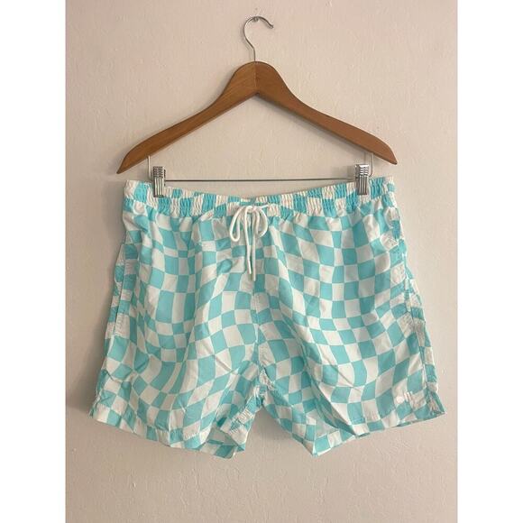 Solid & Striped XL Shorts Checkered Swim Trunks Aqua White Bloomies NEW $125 - Picture 3 of 7